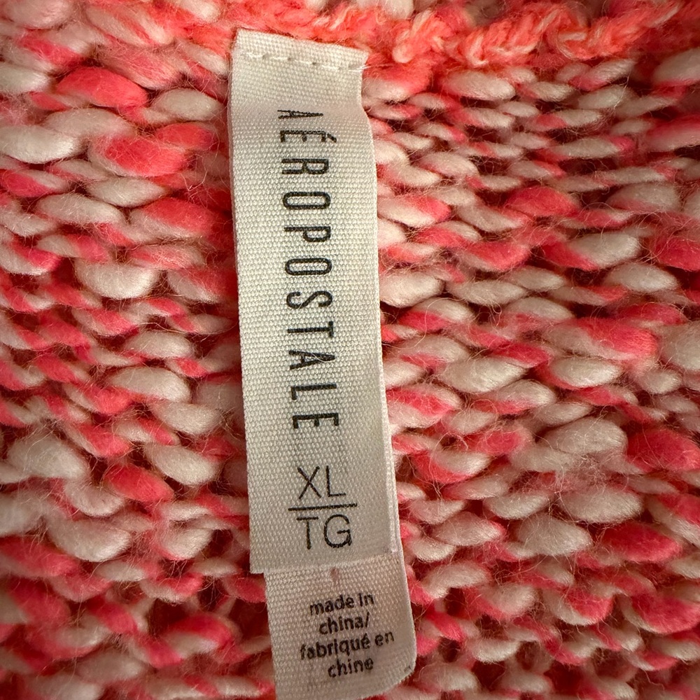 Aeropostale XL Pink Coral White Marled V-Neck Knit Sweater - Picture 4 of 4